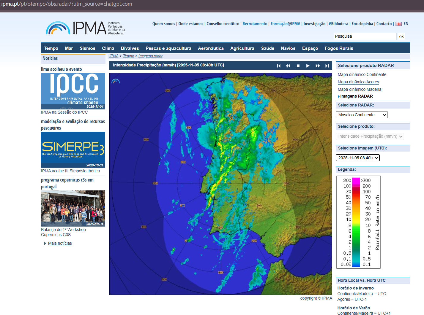 Satellite or radar snapshot over Portugal